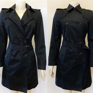 BANANA REPUBLIC Black Trench Coat Petite Small - PERFECT CONDITION!